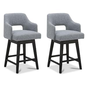 26 in. Joyce Gray High Back Wood Swivel Counter Stool with Fabric Seat (Set of 2)