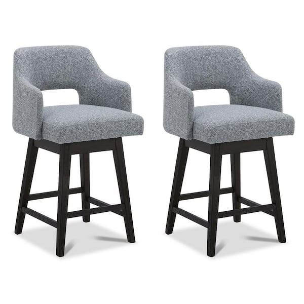 Spruce & Spring 26 in. Joyce Gray High Back Wood Swivel Counter Stool with Fabric Seat (Set of 2)