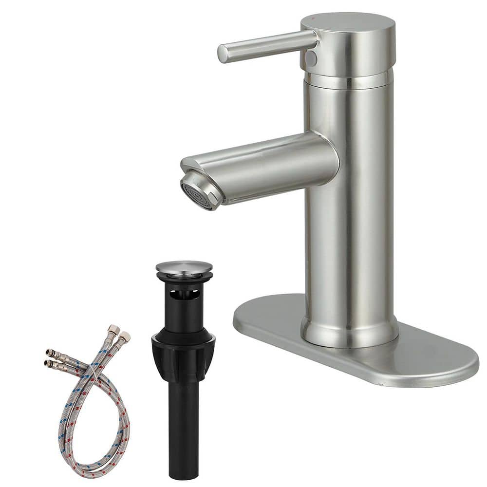 Simple Single-Handle Single-Hole Bathroom Brass Sink Faucet with Pop-Up Drain Assembly Kit Included in Brushed Nickel price history on PriceWatchPro