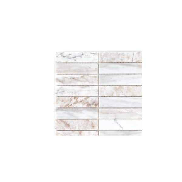 Jeffrey Court Take Home Tile Sample - Arestone Basketweave Cream 4 in. x 4 in. Brushed Travertine Wall and Floor Mosaic Tile