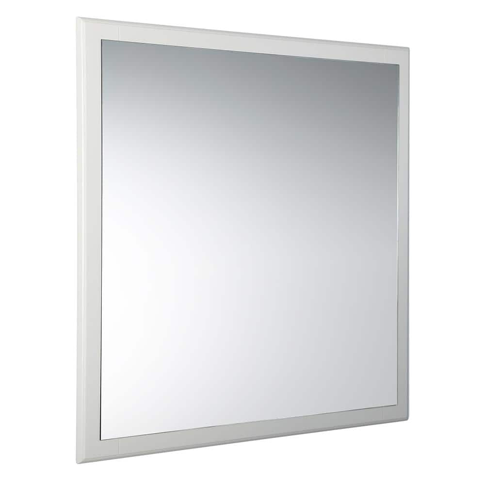 Oxford Elegance 32" Antique White Carved Wood Bathroom Vanity Mirror