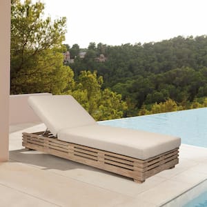Vivid Light Brown Eucalyptus Wood Outdoor Chaise Lounge with Taupe with Cushions