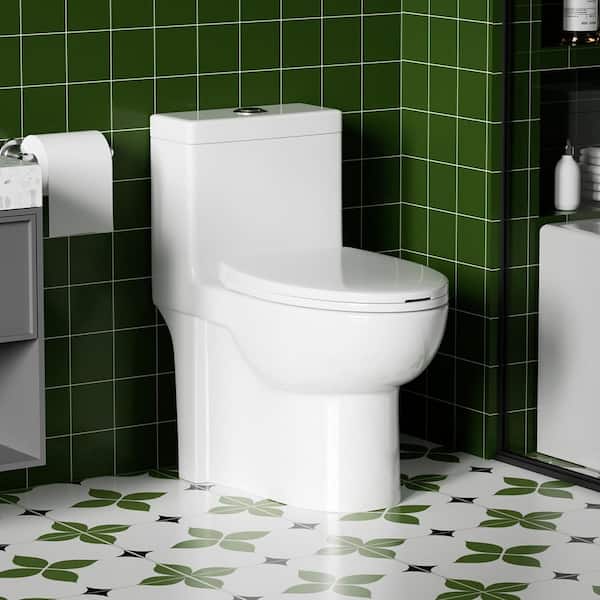 1.1/1.60 GPF Dual-Flush Elongated 1-Piece Toilet in Gloss White with Water-Saving Soft Closing, Seat Seat Included