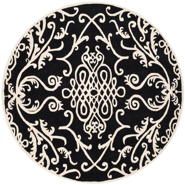 SAFAVIEH Soho Black/Ivory 6 ft. x 6 ft. Round Floral Solid Area Rug