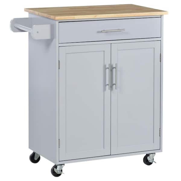 Gray Kitchen Cart with Drawers;Locking Casters;Shelf;Wheels