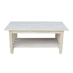 Unfinished Large Rectangle Wood Coffee Table 42 in. W x 24 in. D x 18 in. H with Shelf