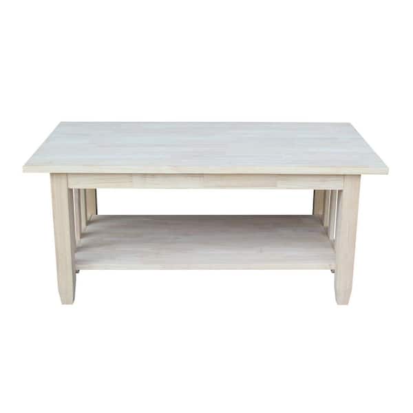 International Concepts Unfinished Large Rectangle Wood Coffee Table 42 in. W x 24 in. D x 18 in. H with Shelf