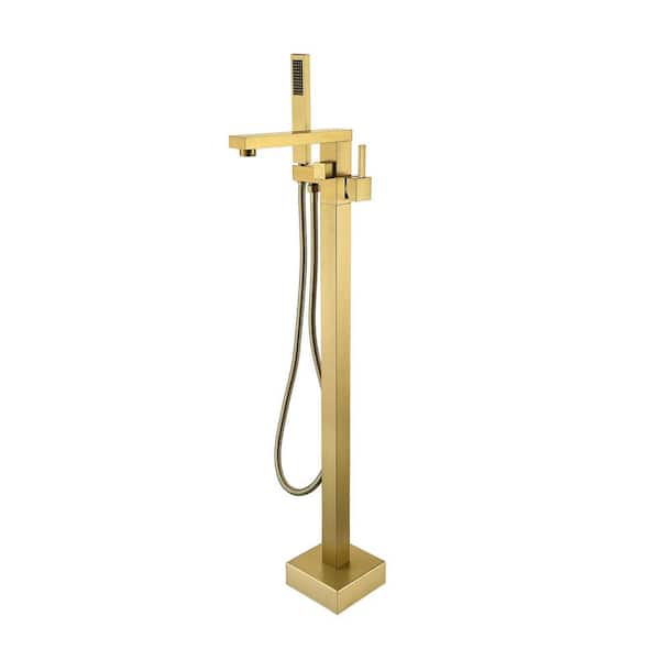 Maincraft Single-Handle Freestanding Bathtub Faucet with Hand Shower Head in Brushed Brass
