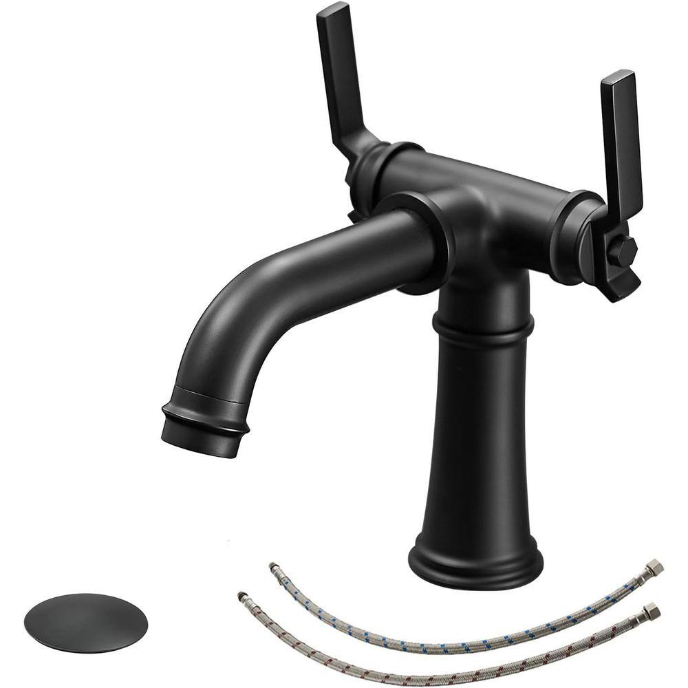 Double Handle Industrial Pipe-Style Bathroom Faucet Vanity Mixer Tap Pop-Up