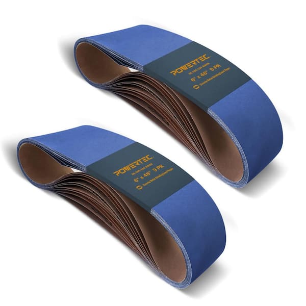 POWERTEC 6 in. x 48 In. 6 Each of 36/100/120 Grits, Zirconia Sanding Belts Sander Sanding Belt Assortment (18-Pack)