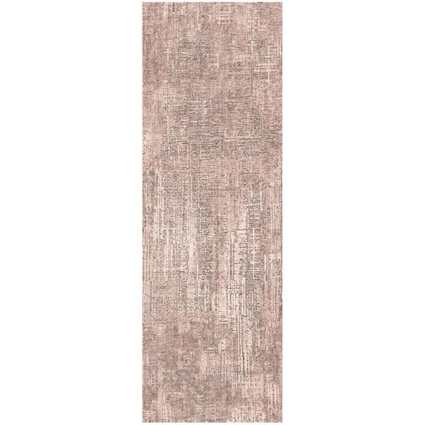 Botanical Washables Taupe 2 ft. x 6 ft. Abstract Contemporary Runner Area Rug