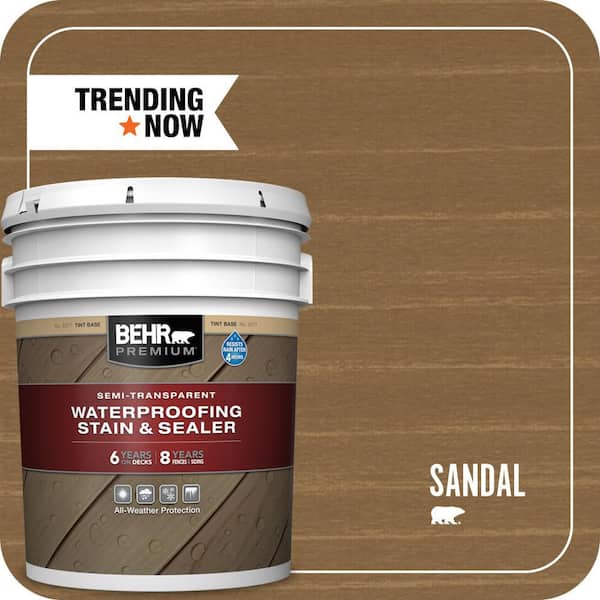 BEHR PREMIUM 5 gal. #ST-121 Sandal Semi-Transparent Waterproofing Exterior Wood Stain and Sealer
