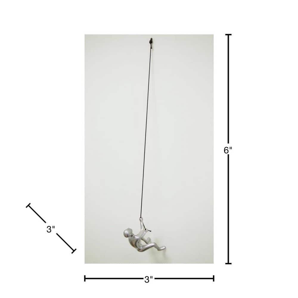 Silver Resin Climbing Man Wall Sculpture with Leather Rope