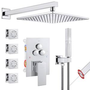 Single Handle 5-Spray Shower Faucet 1.8 GPM 10 in. Square Wall Mounted with Pressure Balance in. Chrome with 4-Jet