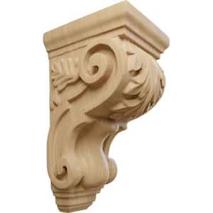 4 in. x 3-1/2 in. x 7 in. Unfinished Wood Cherry Small Traditional Acanthus Corbel