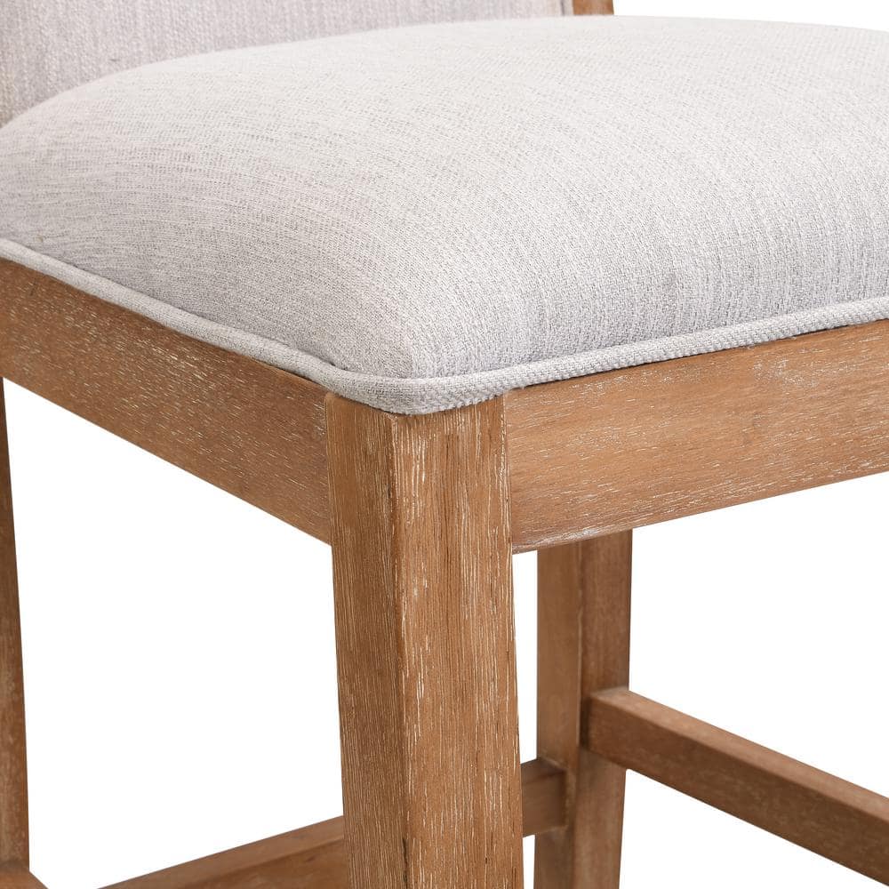 Modern Beige Fabric Counter Stools with Rubberwood Frame, Set of 2