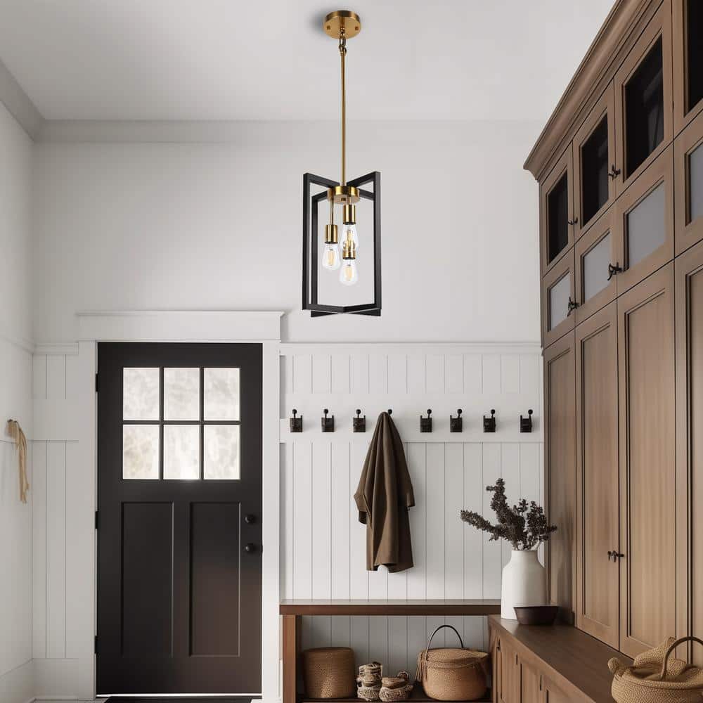 Modern Black and Gold Rectangle Metal Pendant Light