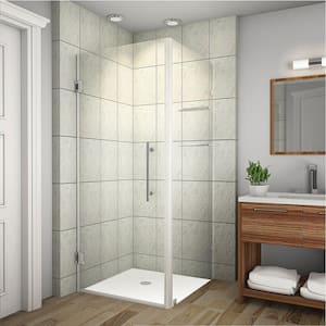 Aquadica GS 32 in. x 72 in. Frameless Square Shower Enclosure in Stainless Steel with Glass Shelves