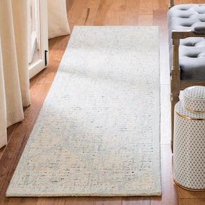 Abstract Ivory/Turquoise 2 ft. x 10 ft. Distressed Quatrefoil Runner Rug