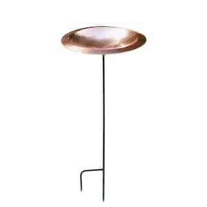 12.5 in. Dia Polished Copper Plated Hammered Copper Birdbath Bowl with Stake
