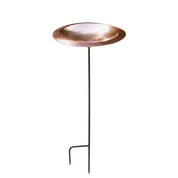 ACHLA DESIGNS 12.5 in. Dia Polished Copper Plated Hammered Copper Birdbath Bowl with Stake