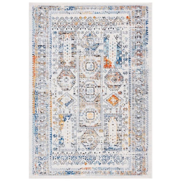 Tulum 4 ft. x 6 ft. Ivory Gray/Blue Rust Ornate Border Area Rug