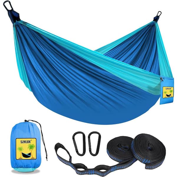 ITOPFOX 8.8 ft. Double and Single Medium Portable Hammock with Storage Bag, 2 10-ft. Talon Straps in Dark Blue and Sky Blue