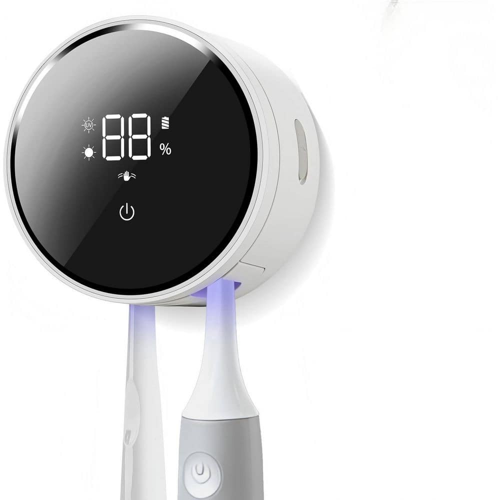 3.1 in. L x 1.5 in. W x 3.1 in. H Wall Mounted Toothbrush Holder and Toothbrush Cleaner for Home, Travel
