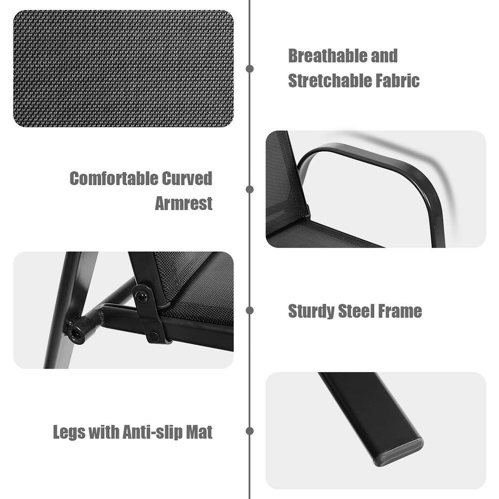 Black Steel Frame Outdoor Dining Armchair Set of 4
