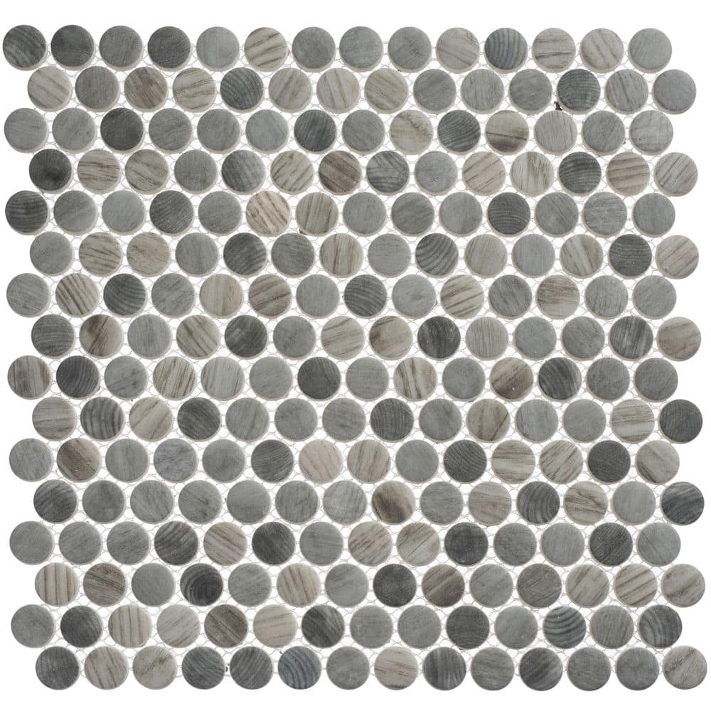 Pixie Olav Gray/Dark Gray 4.5 in. x 8.25 in. Penny Round Smooth Glass Mosai