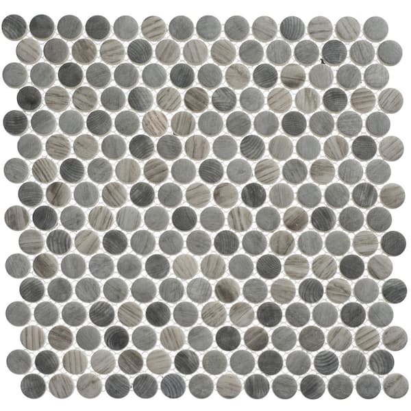 ANDOVA Pixie Olav Gray/Dark Gray 4.5 in. x 8.25 in. Penny Round Smooth Glass Mosaic Tile Sample