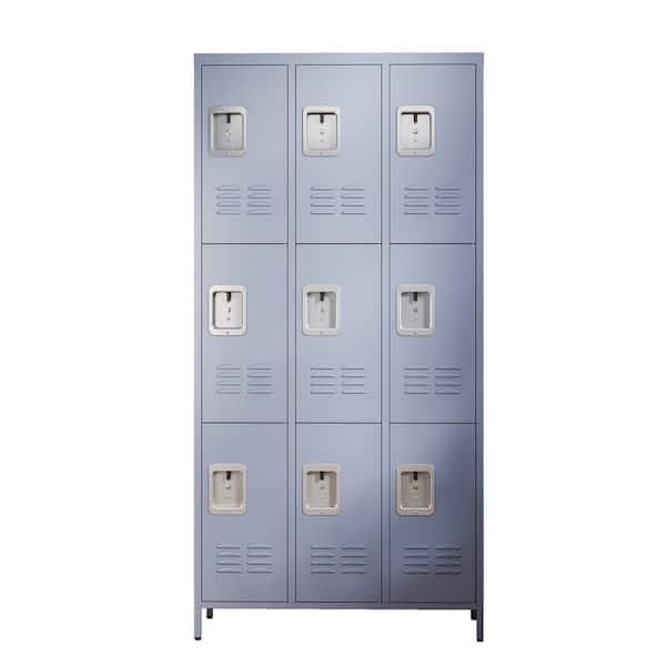 Tidoin 35.4 in. W x 72 in. H x 15.8 in. D Steel Storage Cabinet Locker in Gray with 9 Doors
