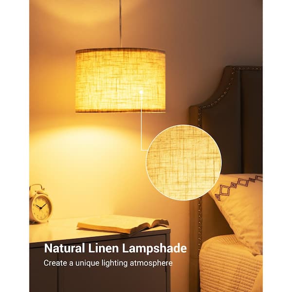 15 ft. 1-Light Beige Plug in Pendant Light with Clear Cord and Beige Linen Shade