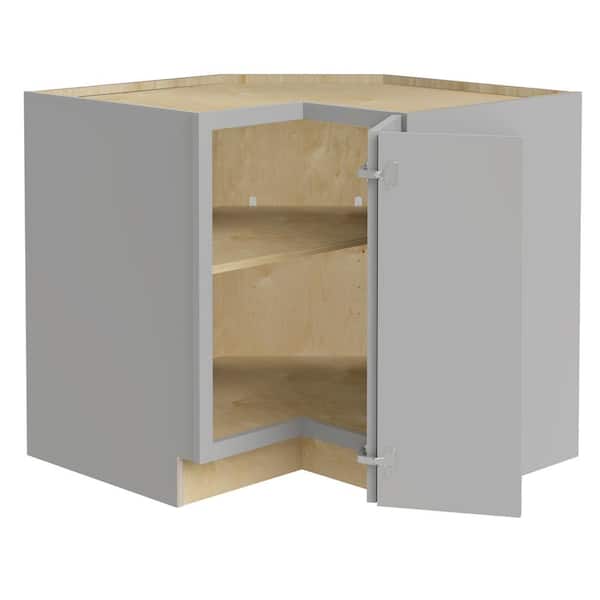 Home Decorators Collection Grayson 36 in. W x 24 in. D x 34.5 in. H Assembled Plywood Corner Easy Reach Base Kitchen Cabinet in Pearl Gray RH