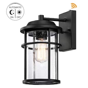 13 in.1-Light Matte Black Hardwired Outdoor Wall Lantern Dusk to Dawn Wall Sconce Sensor Light with Clear Seeded Glass