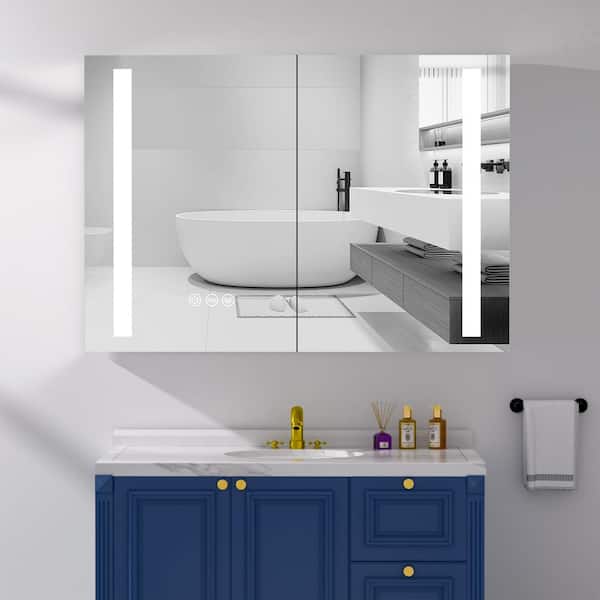 HBEZON Egeria 36 in. W x 30 in. H Rectangular Aluminum Recessed or surface-mounted LED Medicine Cabinet with Mirror