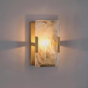 1-Light Modern Antique Gold Leaf Wall Sconce, Cloud-Like Glass Bedroom Wall Light, Mid-Century Modern Light Fixture