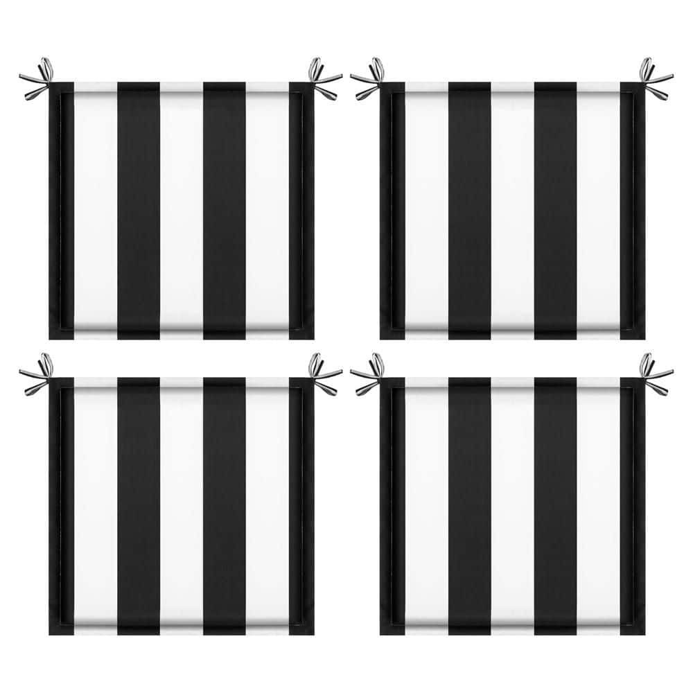 15 in. x 15 in. Black White Striped Outdoor Patio Square Seat Cushion Repla