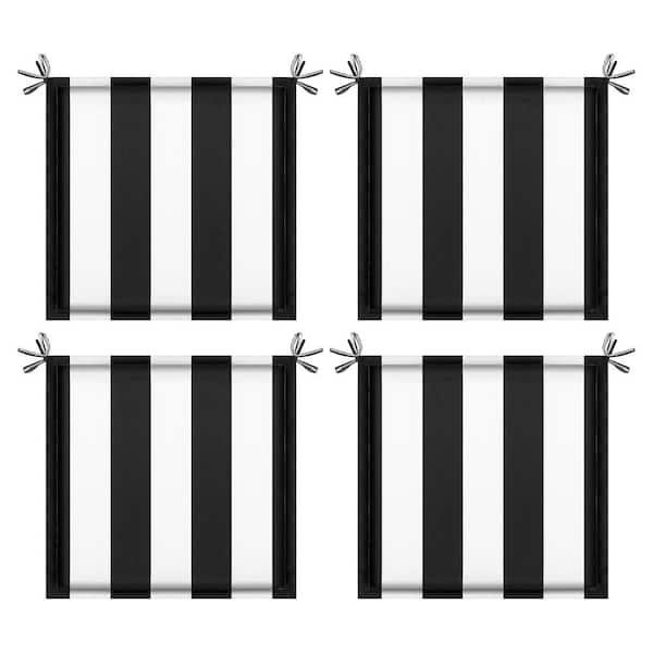 Unbranded 15 in. x 15 in. Black White Striped Outdoor Patio Square Seat Cushion Replacement Seat Cushion with Ties (4-Pack)
