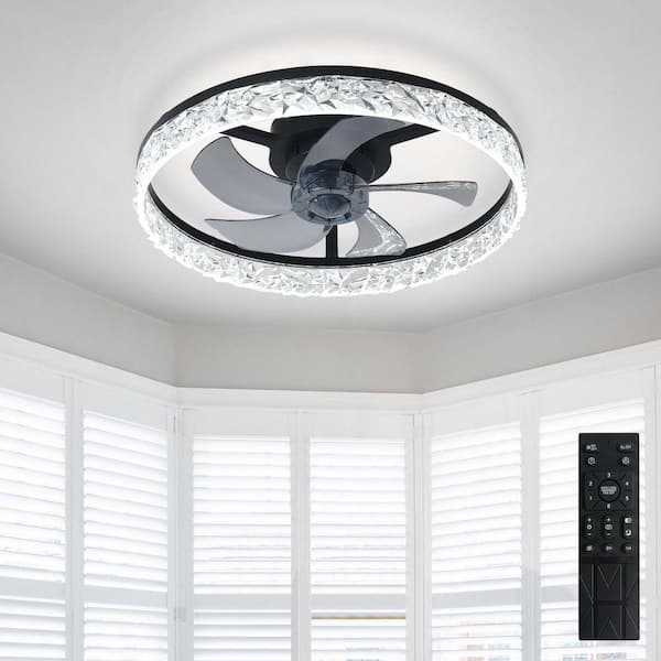 20 in. Black Small Fan Flush Mount Low Profile Modern Ceiling Fan Light for Bedroom Indoor Included APP Remote DC Motor