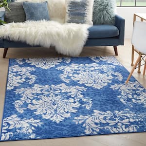 Whimsicle Navy Ivory 6 ft. x 9 ft. Floral Farmhouse Area Rug