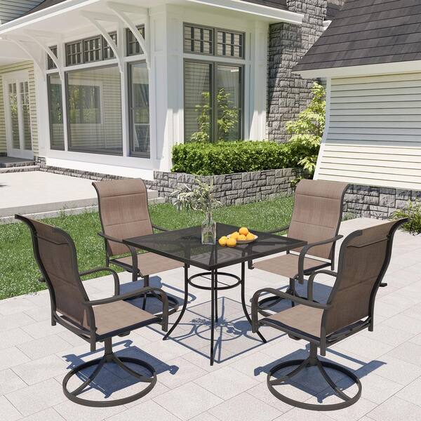 Mondawe 5-Piece Steel Textiliene Swivel Chair Square Table