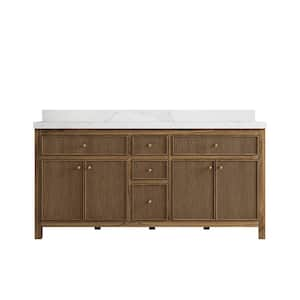 Sonoma Teak 72 in. W x 22 in. D x 36 in. H Double Sink Bath Vanity in Dark Teak with 2" Calacatta Nuvo Top