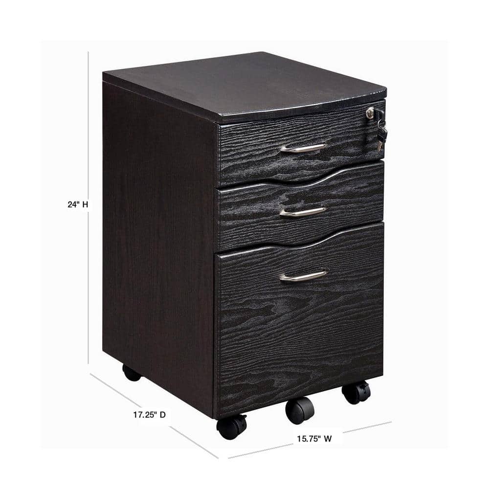 Espresso 3-Drawer Lockable Mobile Filing Cabinet