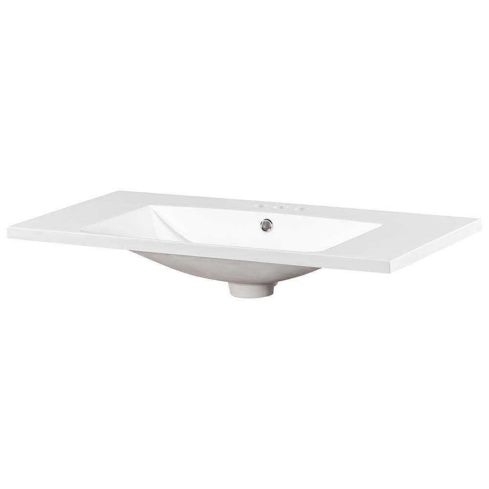 36" White Resin Square Bathroom Sink with Faucet Holes