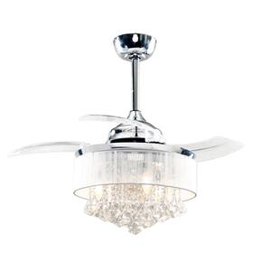 36 in. Indoor Chrome Retractable Crystal Chandelier Ceiling Fan with Light and Remote Control