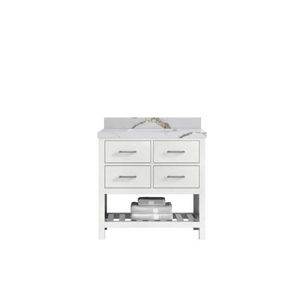 Willow Collections Parker 36 in. Single Sink Freestanding White Bath Vanity with Calacatta Gold Qt. Top Unassembled