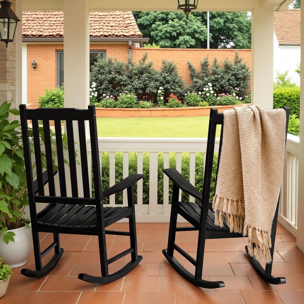 2-Pieces Black Acacia Wood Outdoor Rocking Chair Outdoor Porch Rocker price history on PriceWatchPro