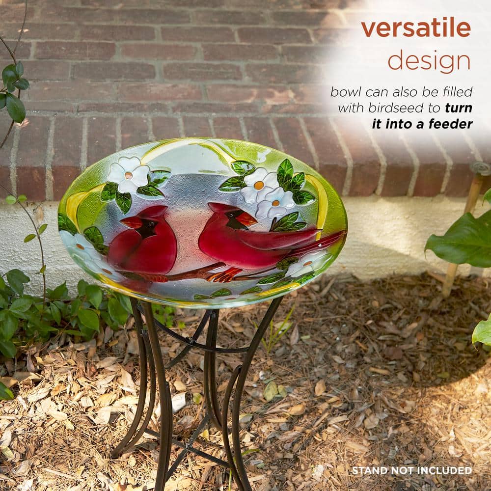 18" Multicolor Glass Bird Bath with Stand