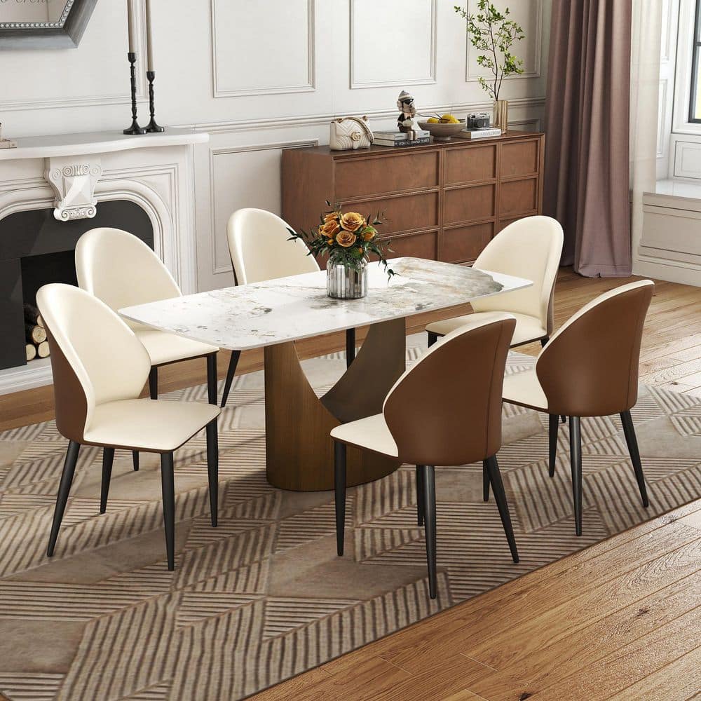 Beige Faux Leather Dining Chairs with Foam Cushion and Metal Frame, Set of 6 price history on PriceWatchPro